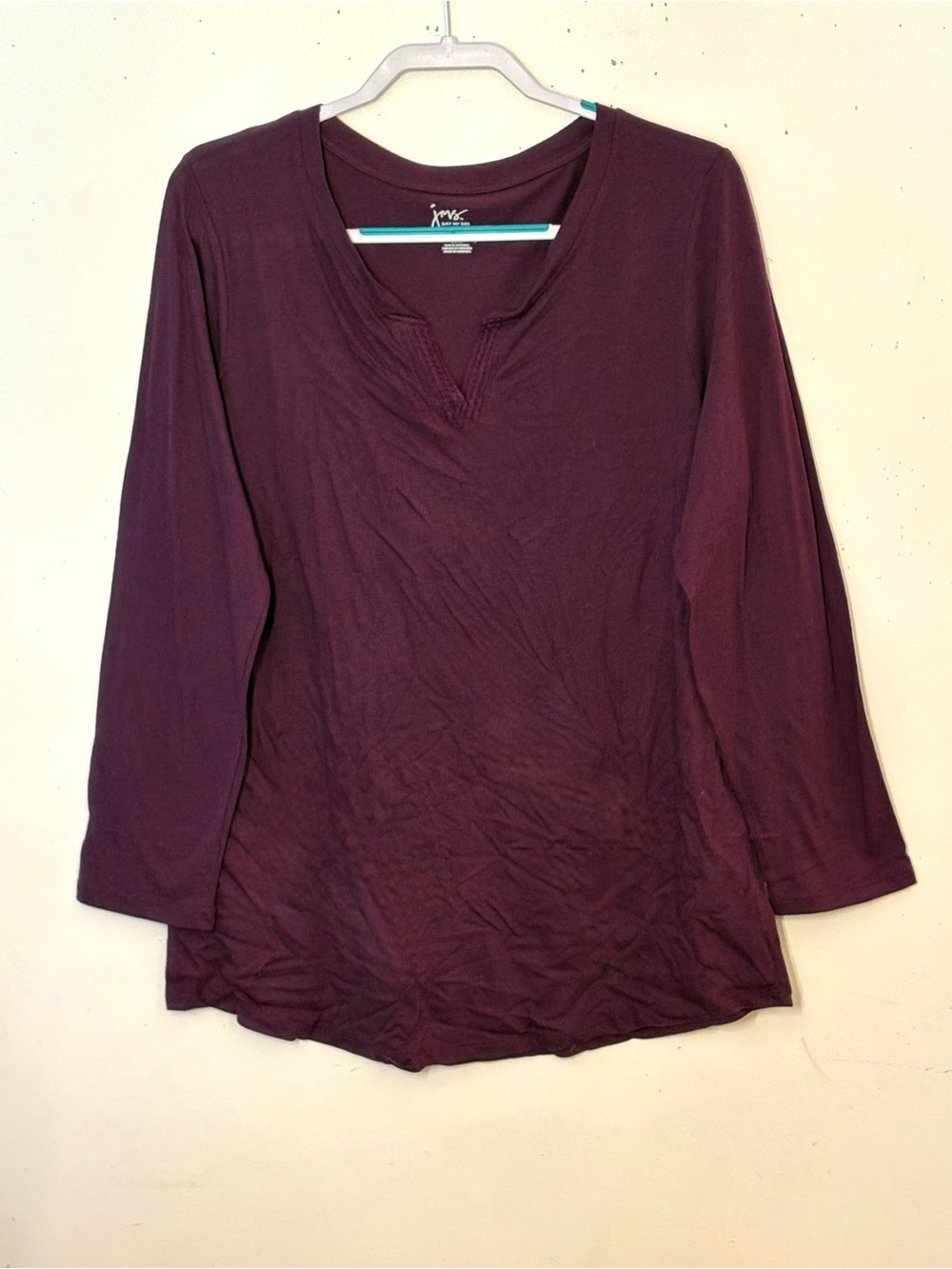 Just My Size Plum Long-Sleeve V-Notch Tunic. Size XL. NWOT.